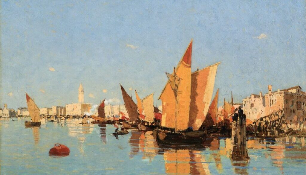 guglielmo ciardi laguna di venezia venice lagoon oil on cardboard 11.2 x 15.8 in.