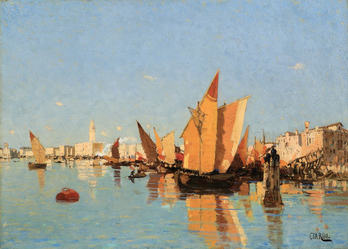 guglielmo ciardi laguna di venezia venice lagoon oil on cardboard 11.2 x 15.8 in.
